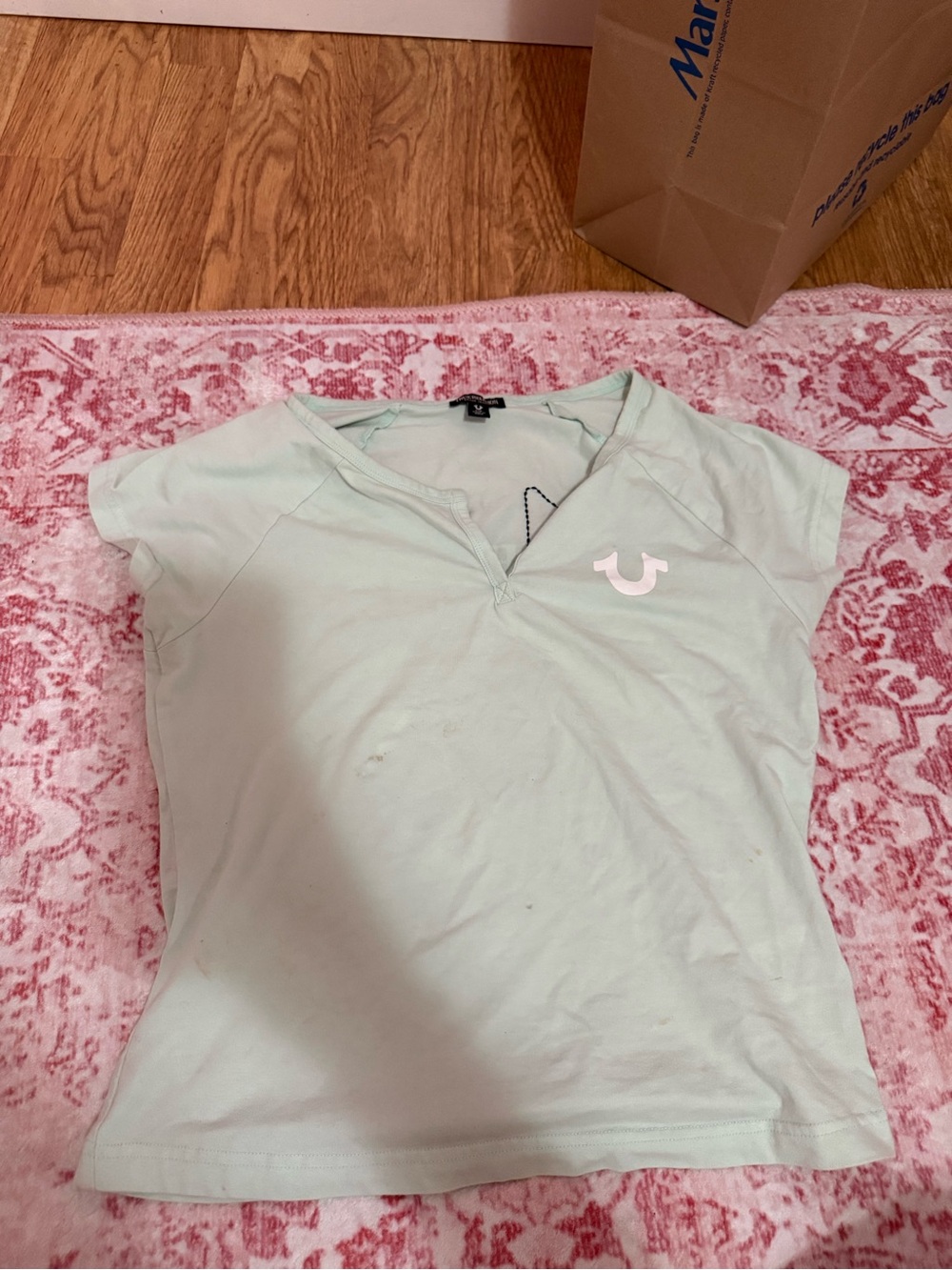 True Religion Mint Green Short Sleeve V-Neck Tee